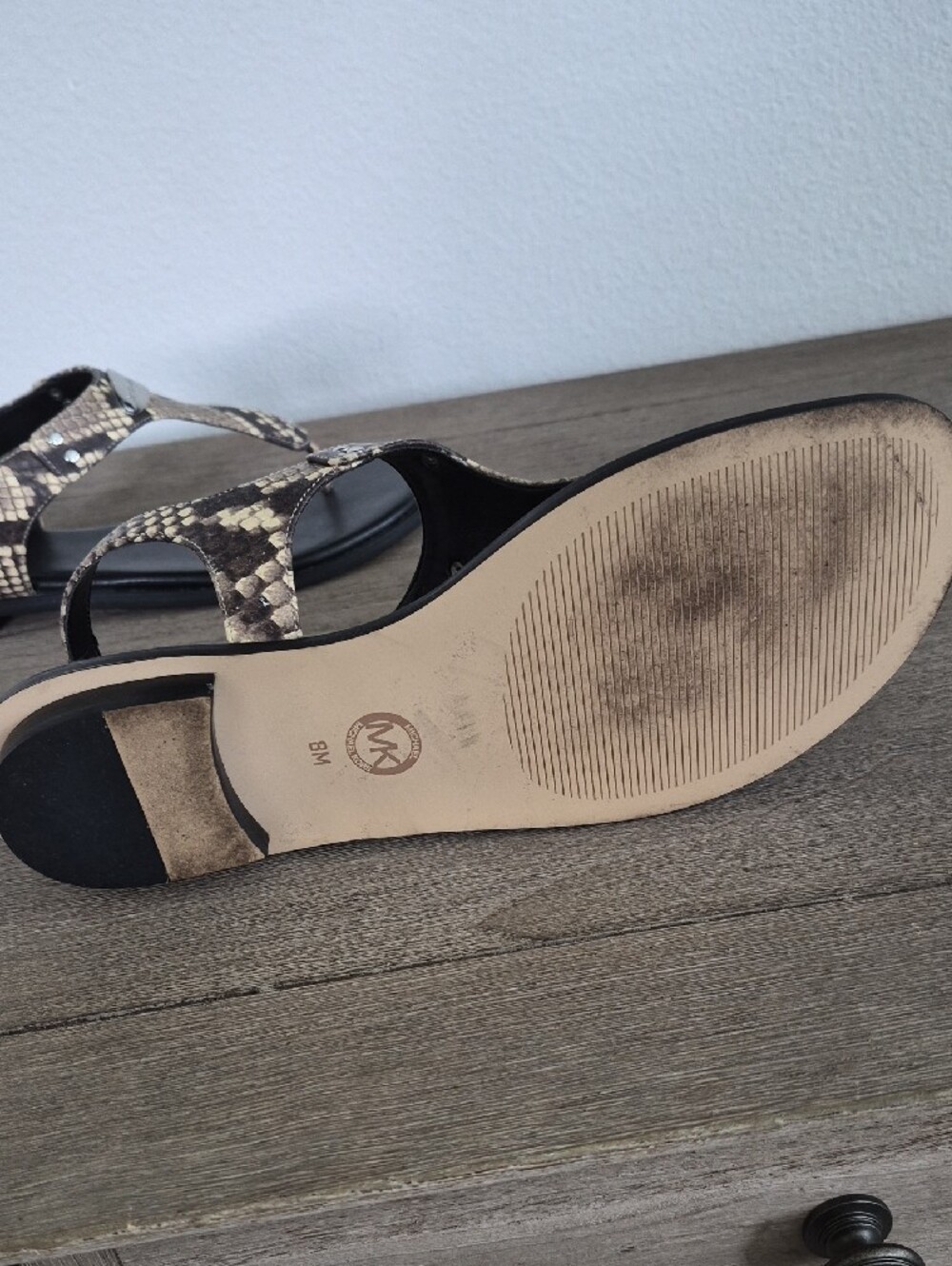 Michael Kors Snake-Print T-Strap Sandals in Black and Brown - Picture 5 of 8